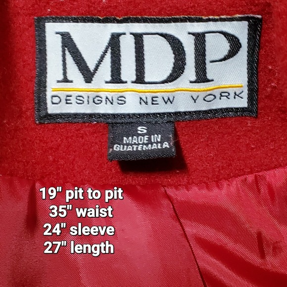 Vintage MDP Mario De Pinto Wool Double Breasted Pea Coat Career Red Size S Lined - Picture 3 of 4